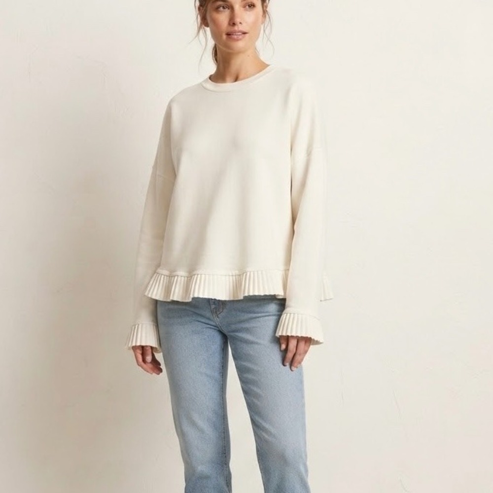 COS Women White Pleated Hem Sweatshirt Pullover Top Size Medium M Minimalist